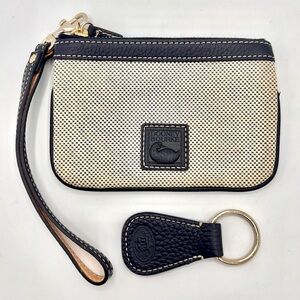 Downey And Bourke wristlet key fob chain set Leather Trim White Navy